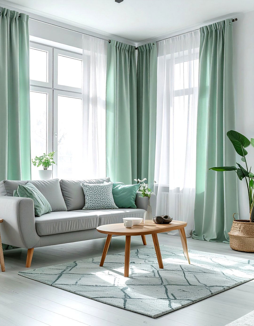 Mint patterned drapes - 30 colorful curtain ideas