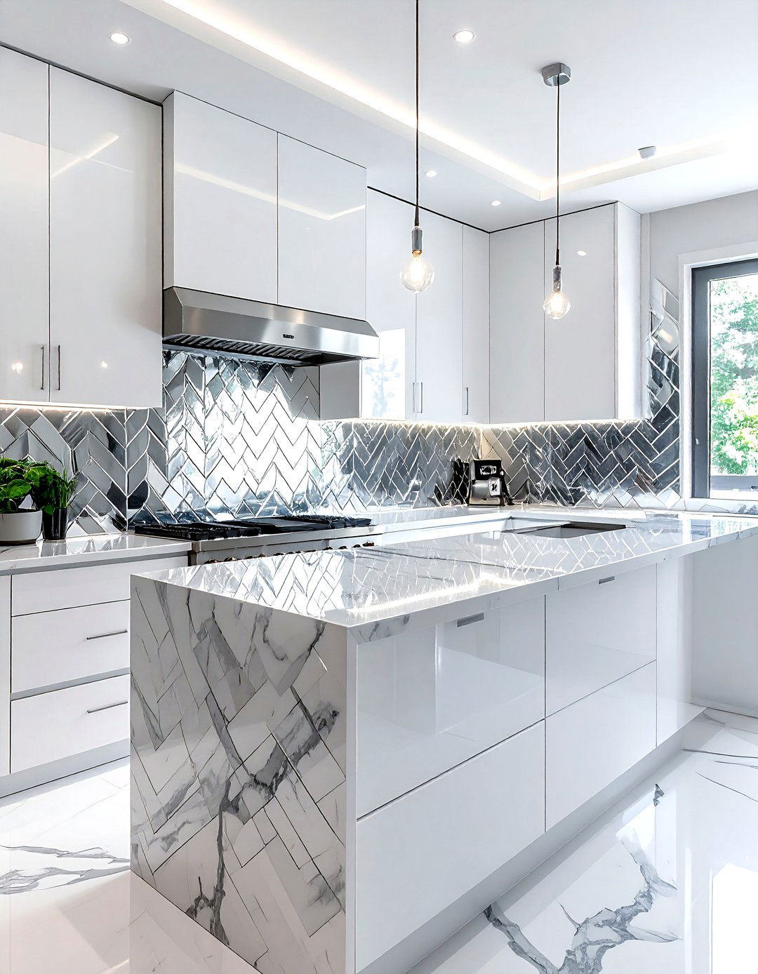Mirror Glass Chevron - 30 chevron backsplash kitchen ideas