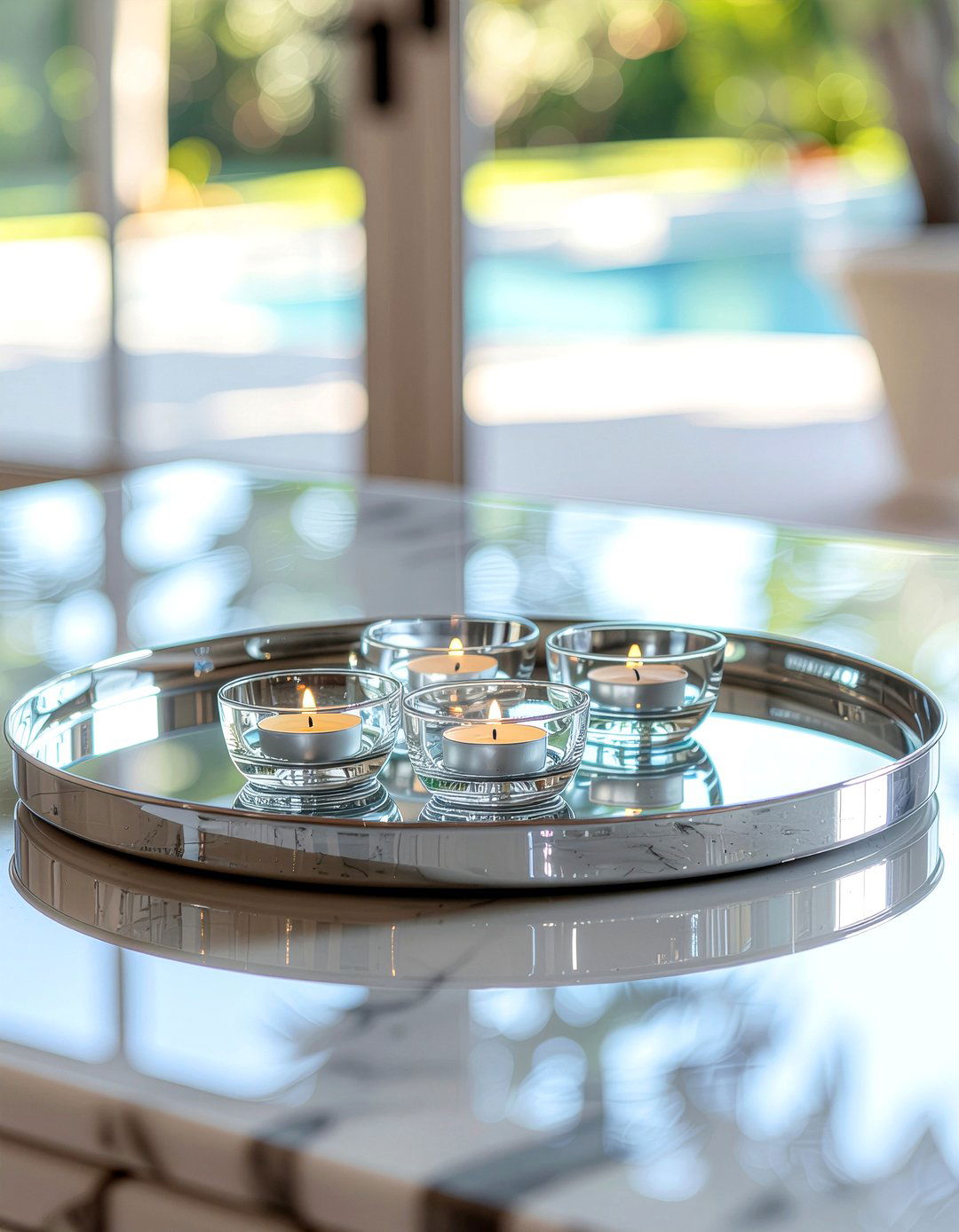 Mirror Tray Centerpiece - 30 low centerpiece dining ideas