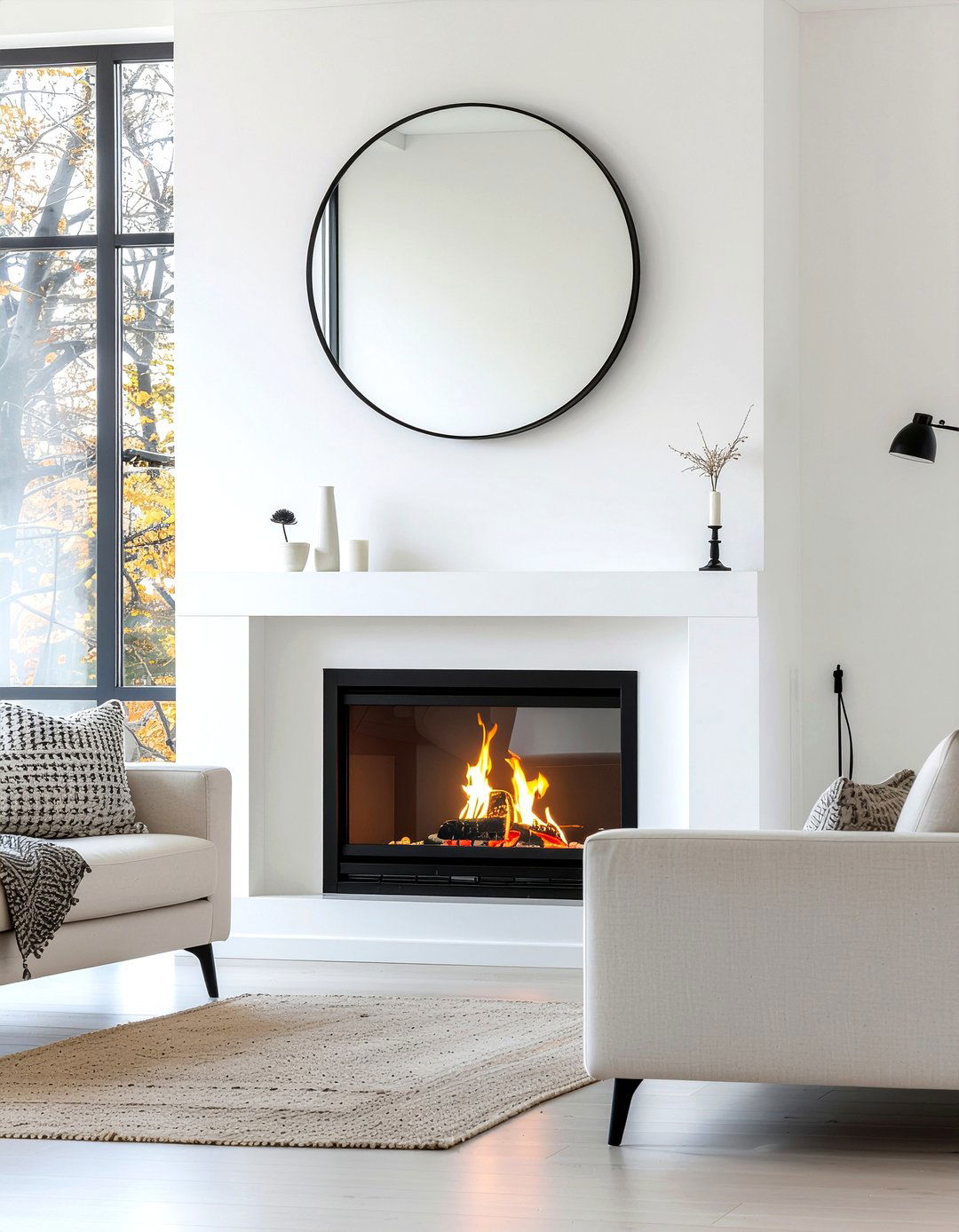 Mirror above fireplace - 30 living room modern fireplace ideas