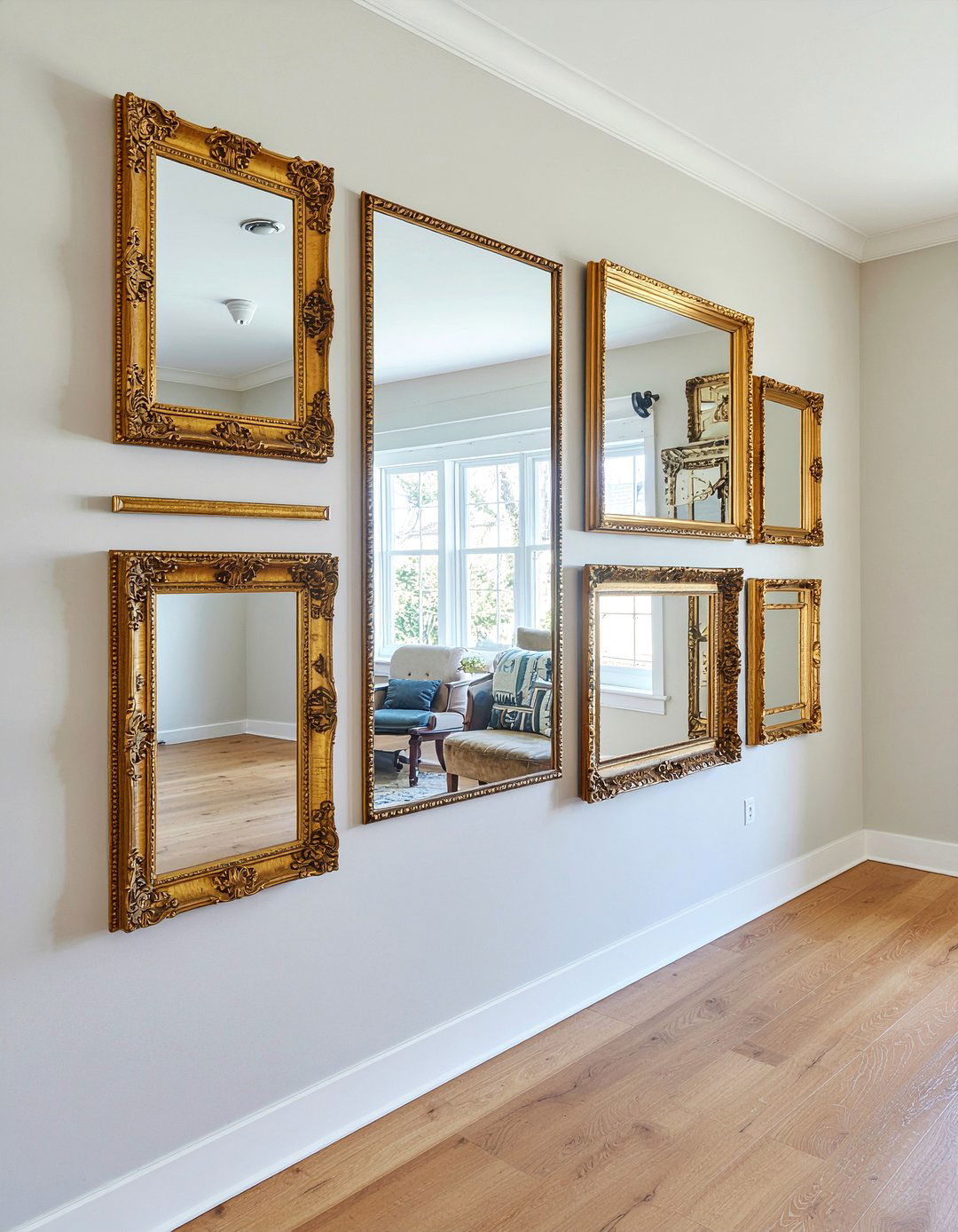 Mirror gallery wall - 30 feminine living room ideas