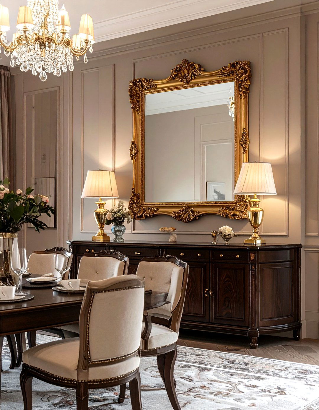 Mirror over buffet - 30 decor symmetry ideas