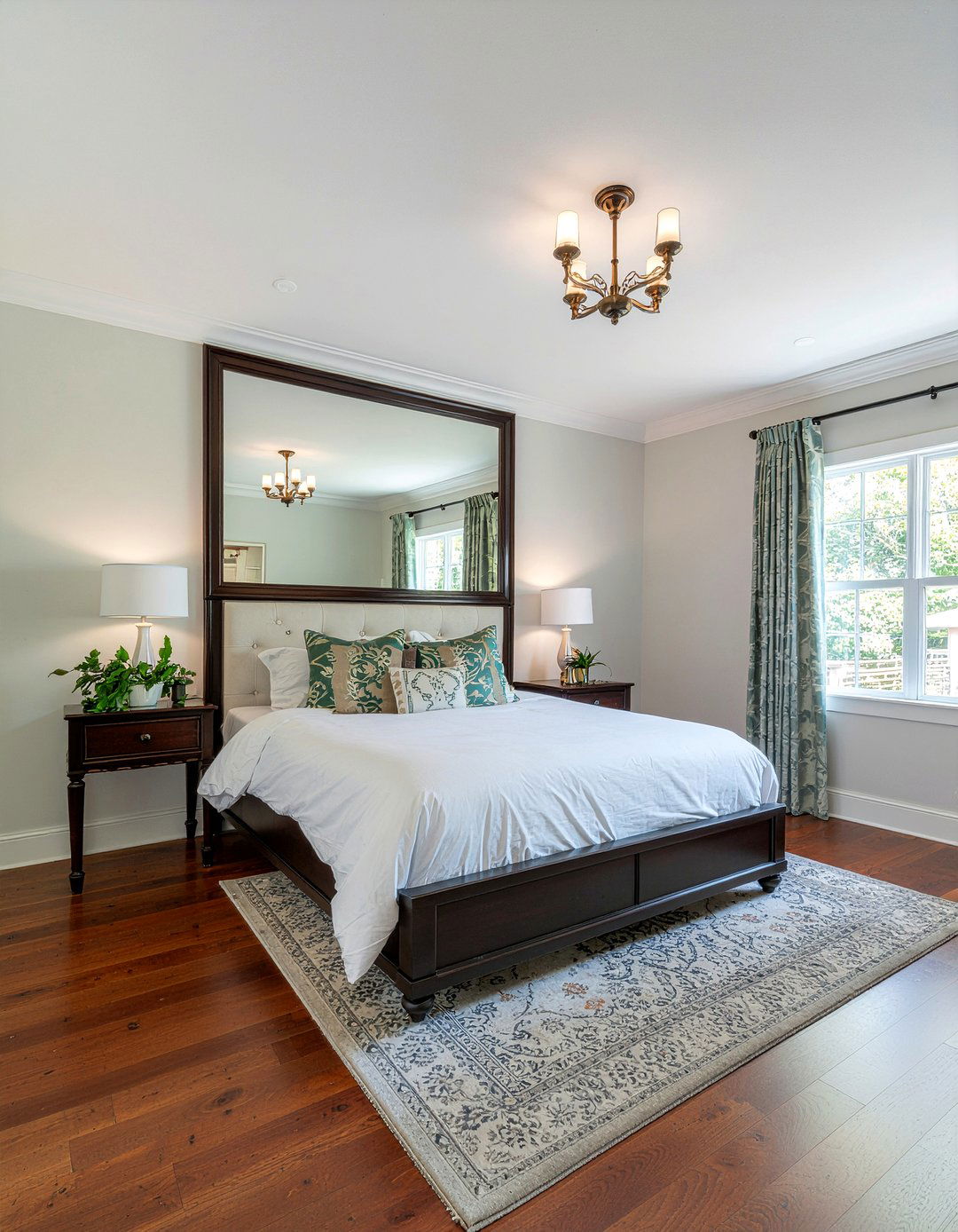 Mirrored Accent Panel - 30 bedroom floating headboard ideas