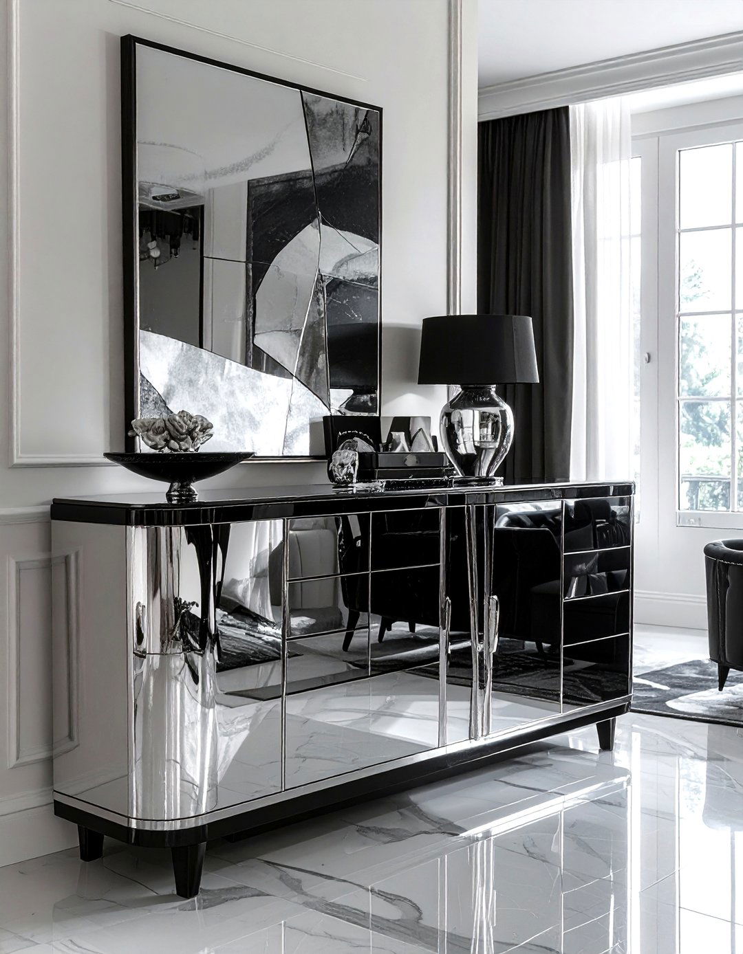 Mirrored Art Deco Buffet - 30 antique buffet dining room ideas