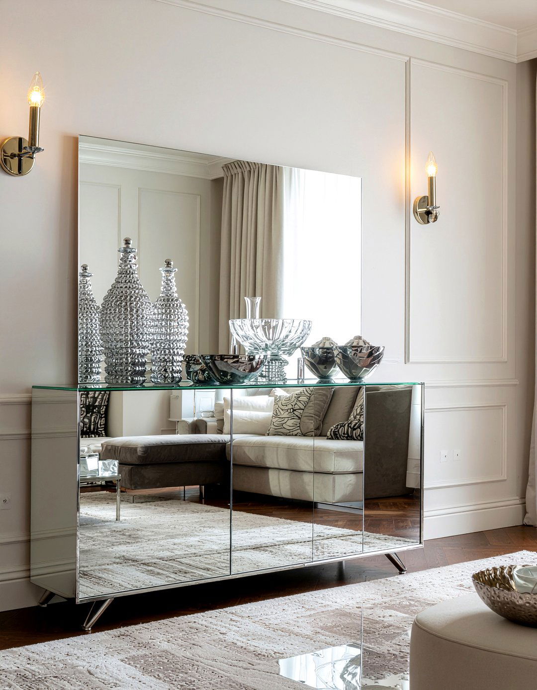 Mirrored Back Cabinet - 30 living room display cabinet ideas