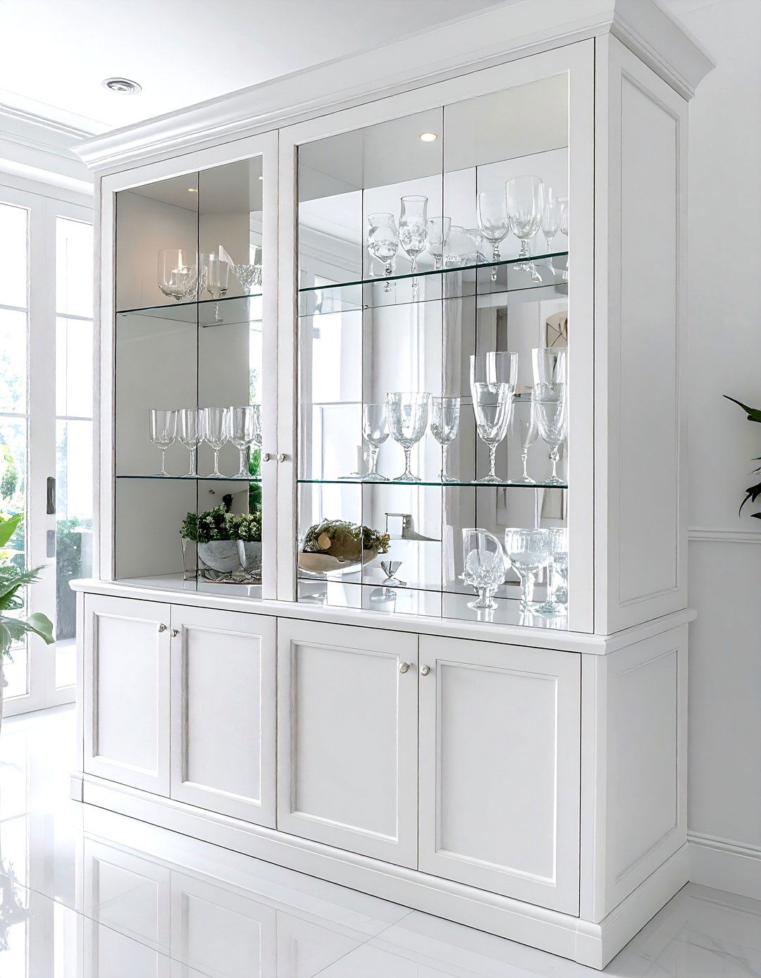 Mirrored Back Hutch - 30 dining room built-in storage ideas
