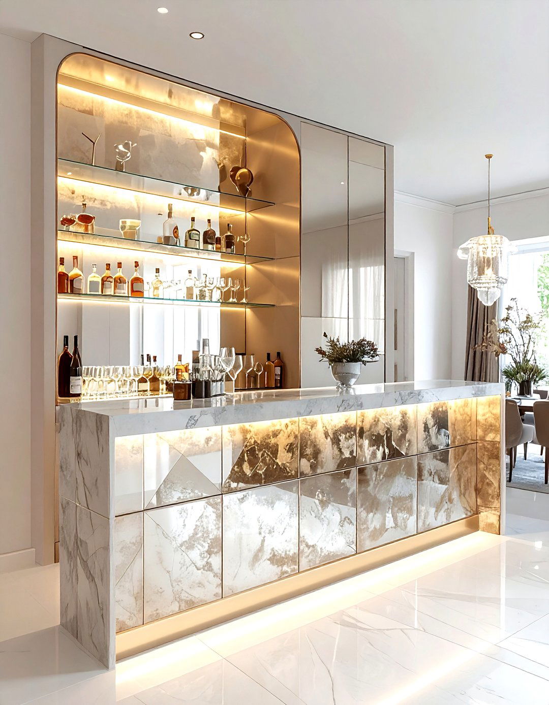 Mirrored Backsplash Bar - 30 dining room bar ideas