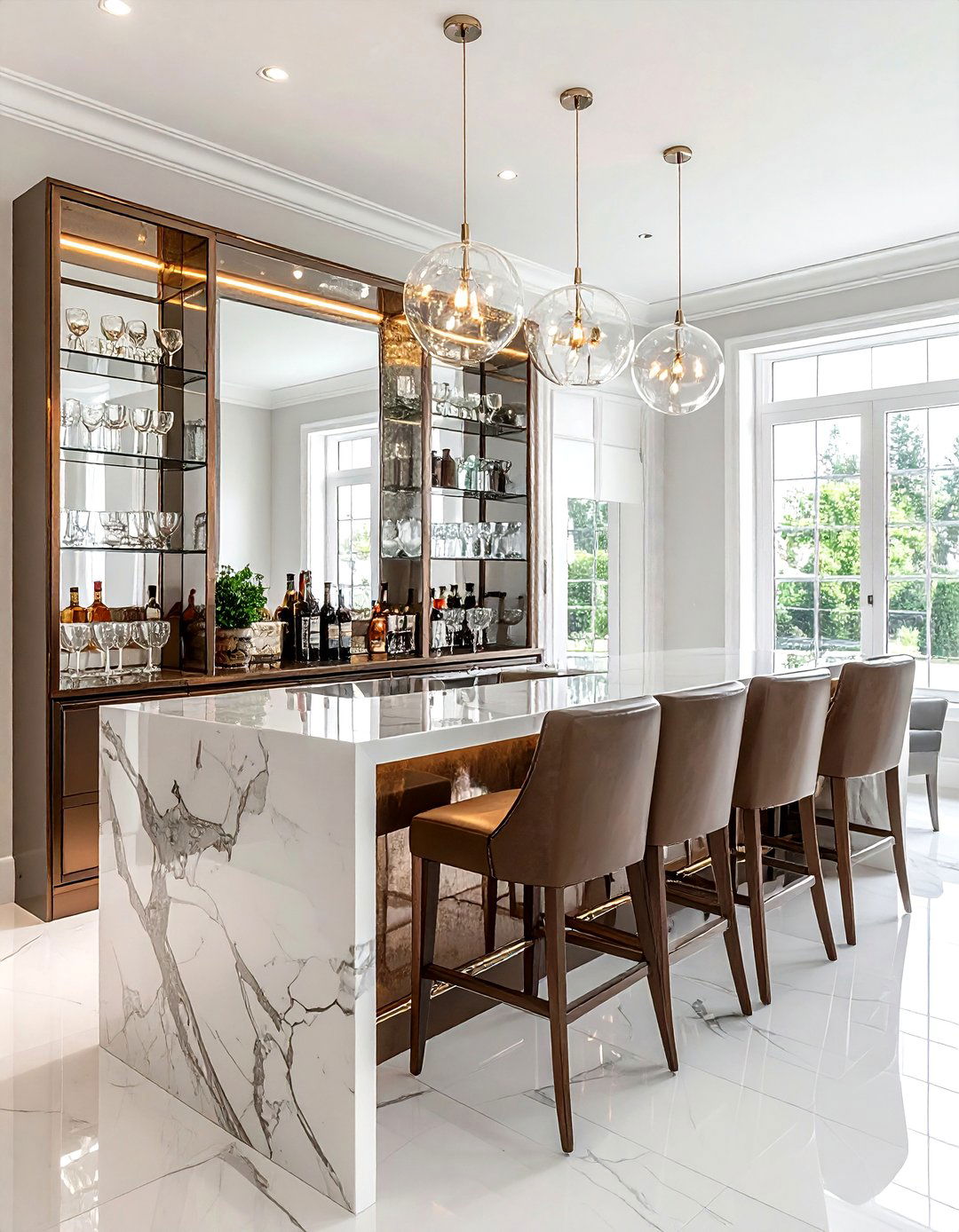 Mirrored Bar Backsplash - 30 dining room built-in bar ideas