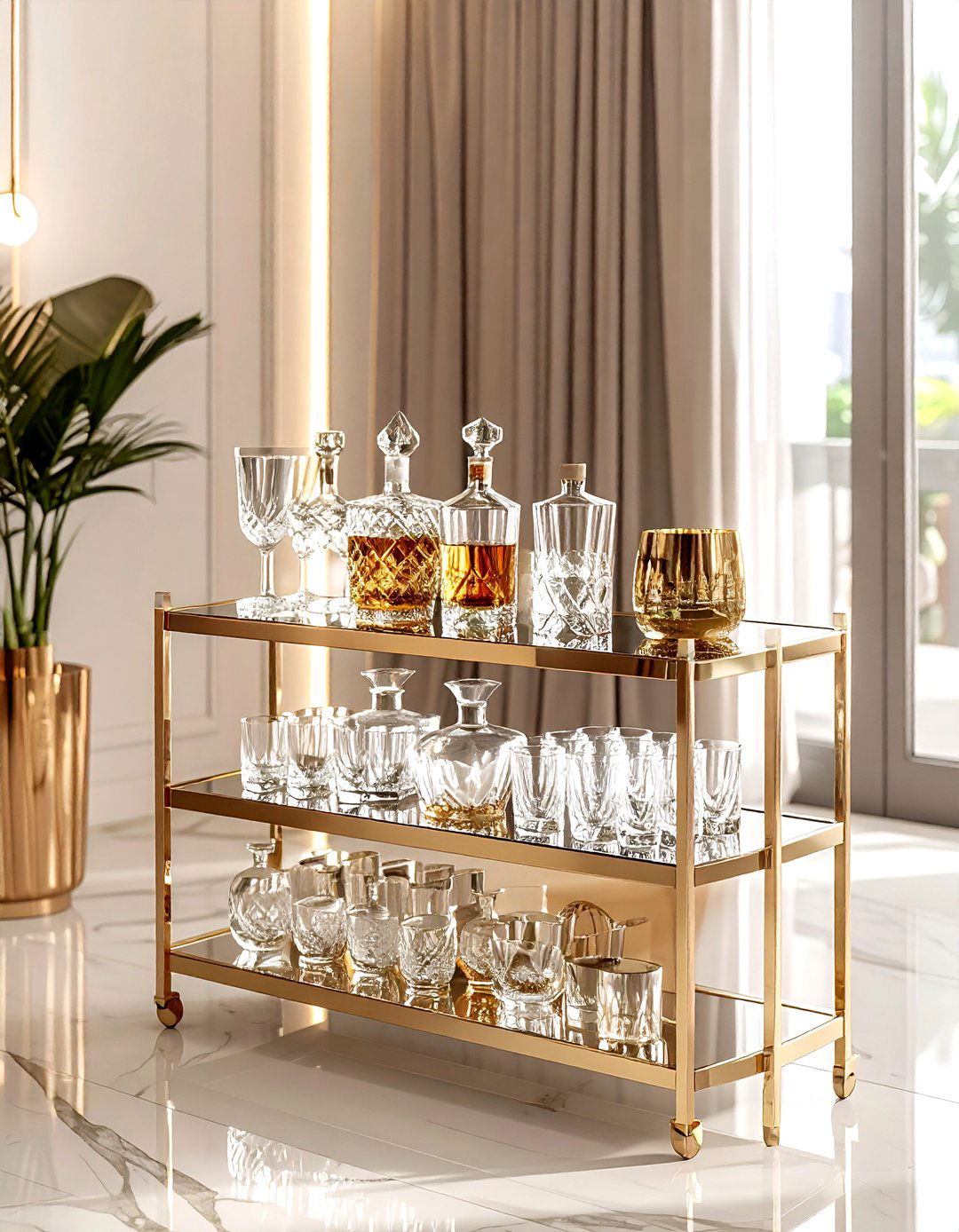 Mirrored Bar Cart - 30 living room high end furniture ideas