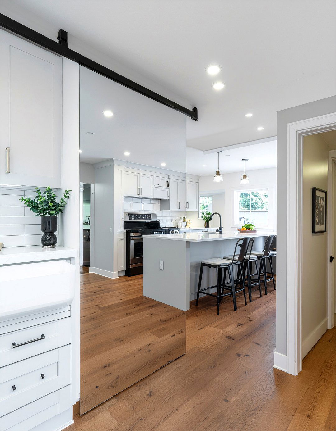 Mirrored Barn Door - 30 kitchen barn door ideas