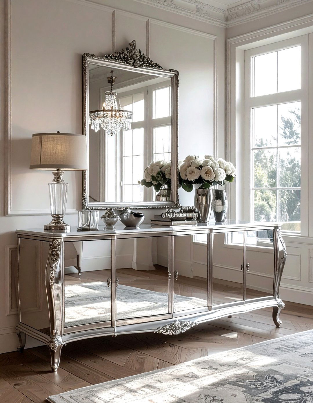 Mirrored Buffet - 30 dining room creative storage ideas