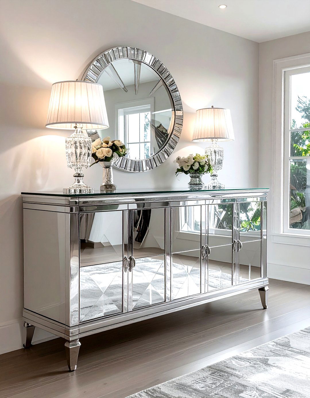 Mirrored Buffet - 30 dining room cabinet storage ideas