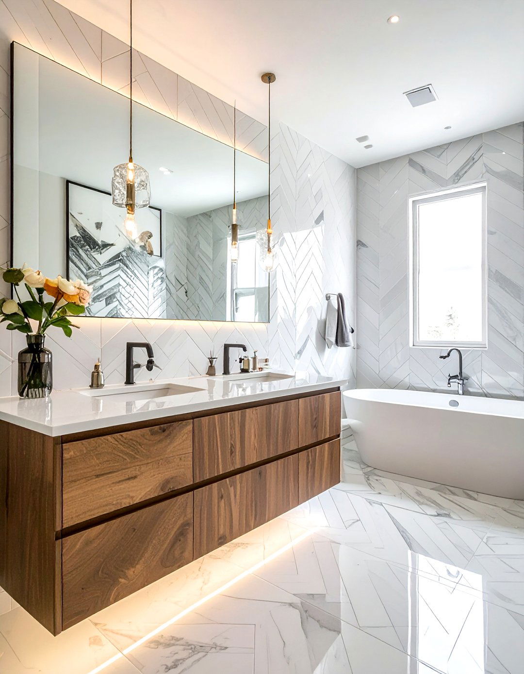 Mirrored Chevron Tile - 30 chevron tile bathroom ideas