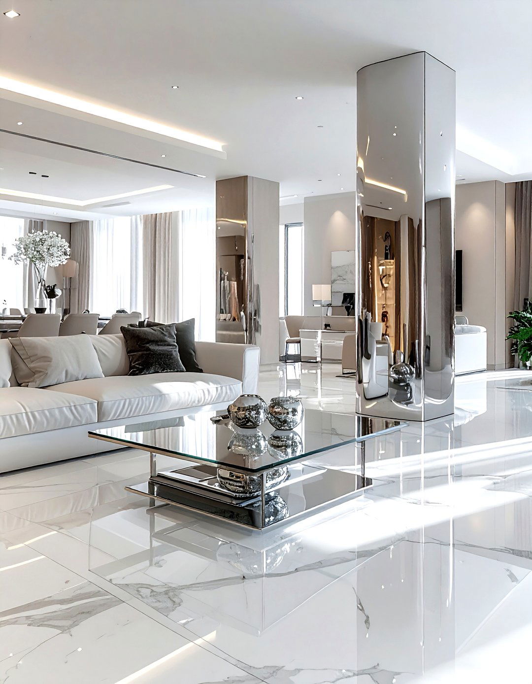 Mirrored Column - 30 living room pillar ideas