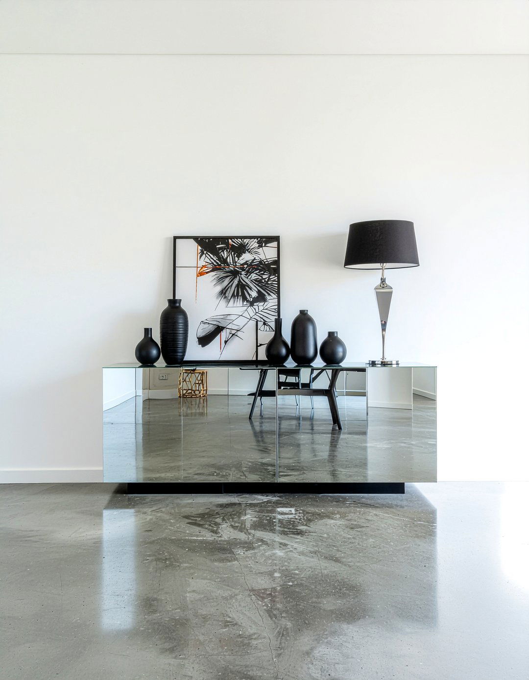 Mirrored Credenza - 30 living room mirrored furniture ideas