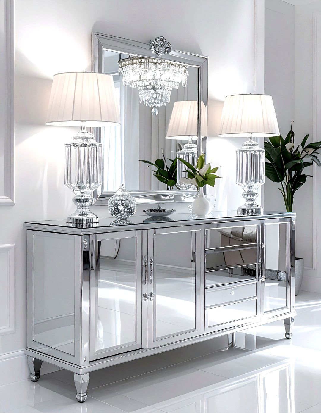Mirrored Dining Room Buffet - 30 dining room under bed storage ideas