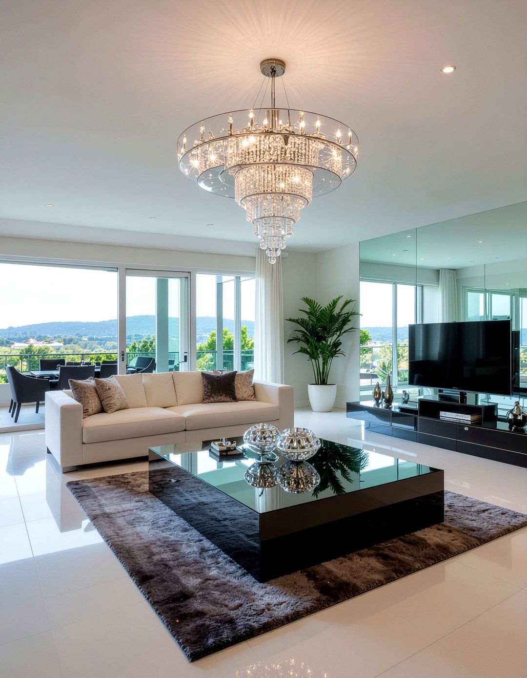 Mirrored Floating Media Console - 30 living room floating tv unit ideas