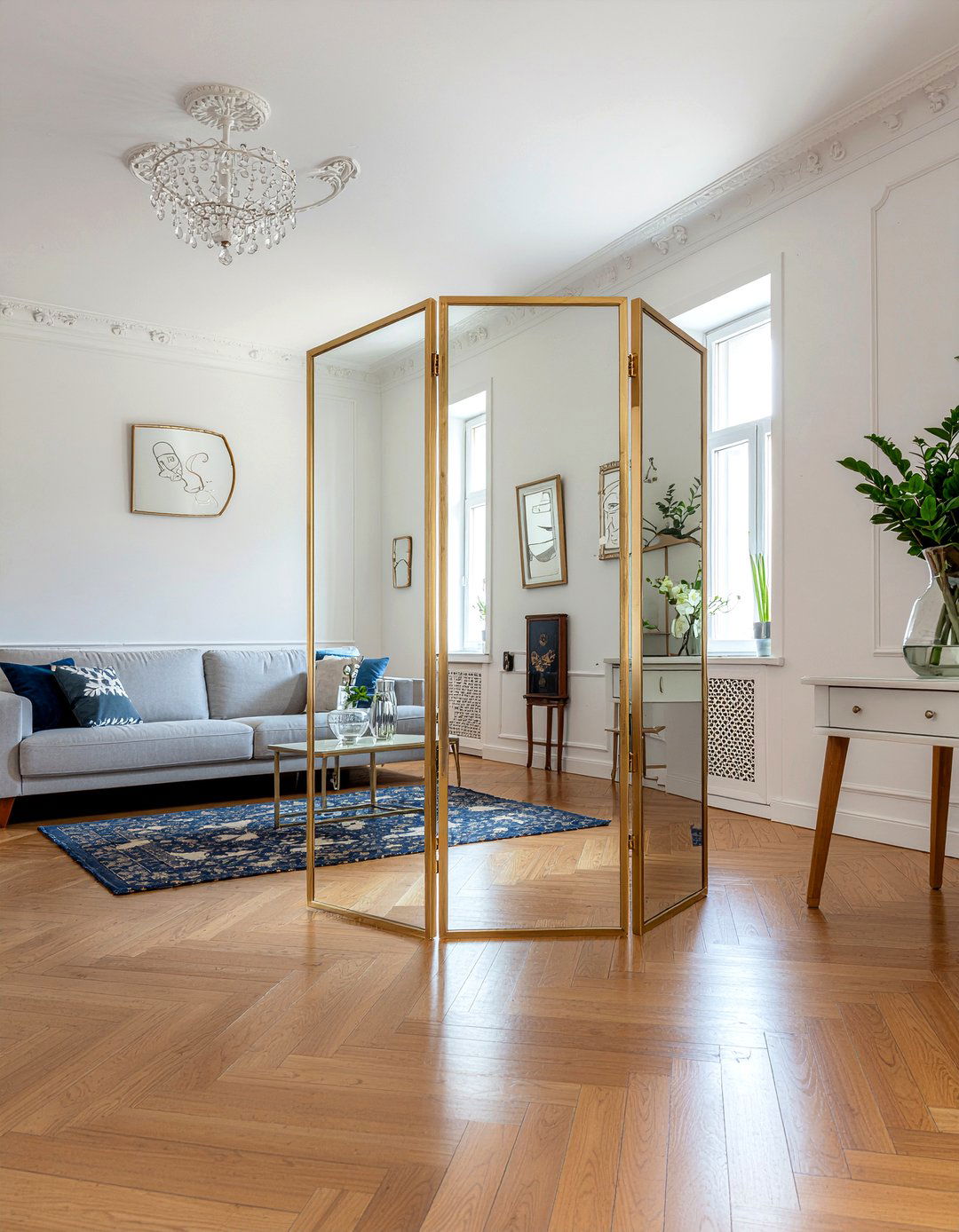 Mirrored Folding Screen - 30 living room divider ideas