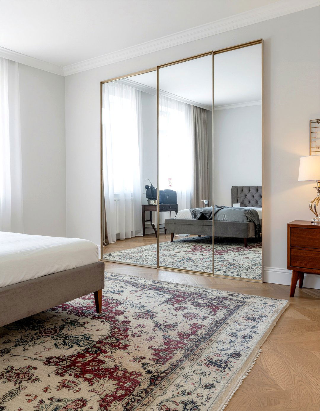 Mirrored Folding Screen - 30 bedroom partition ideas