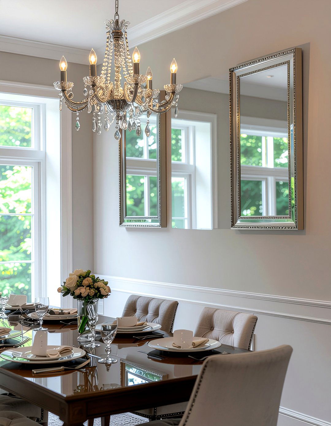 Mirrored Frames On Picture Rail - 30 dining room picture rail ideas