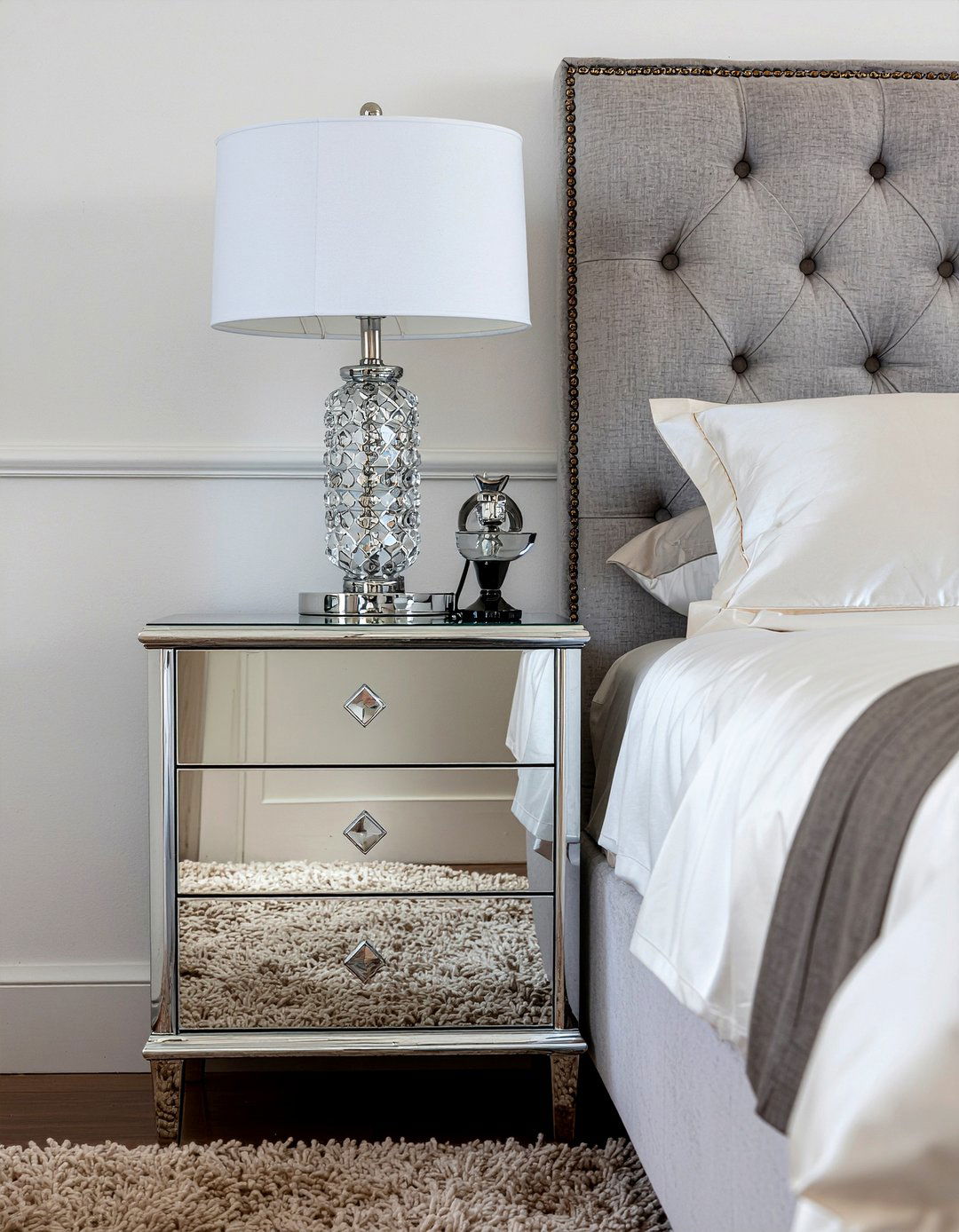 Mirrored Nightstand - 30 bedroom mirrored furniture ideas