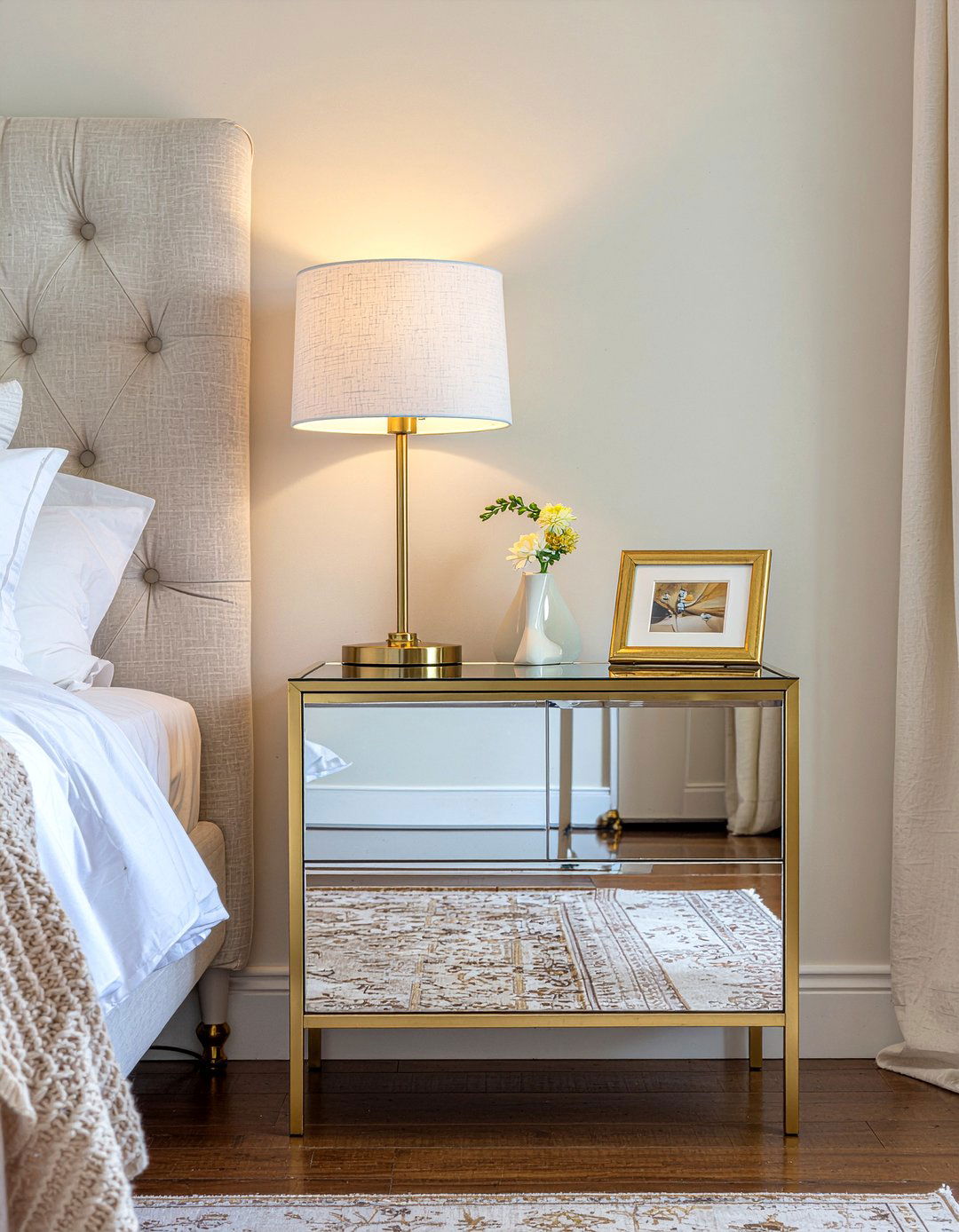 Mirrored Nightstand With Gold Trim - 30 bedroom mirrored nightstands