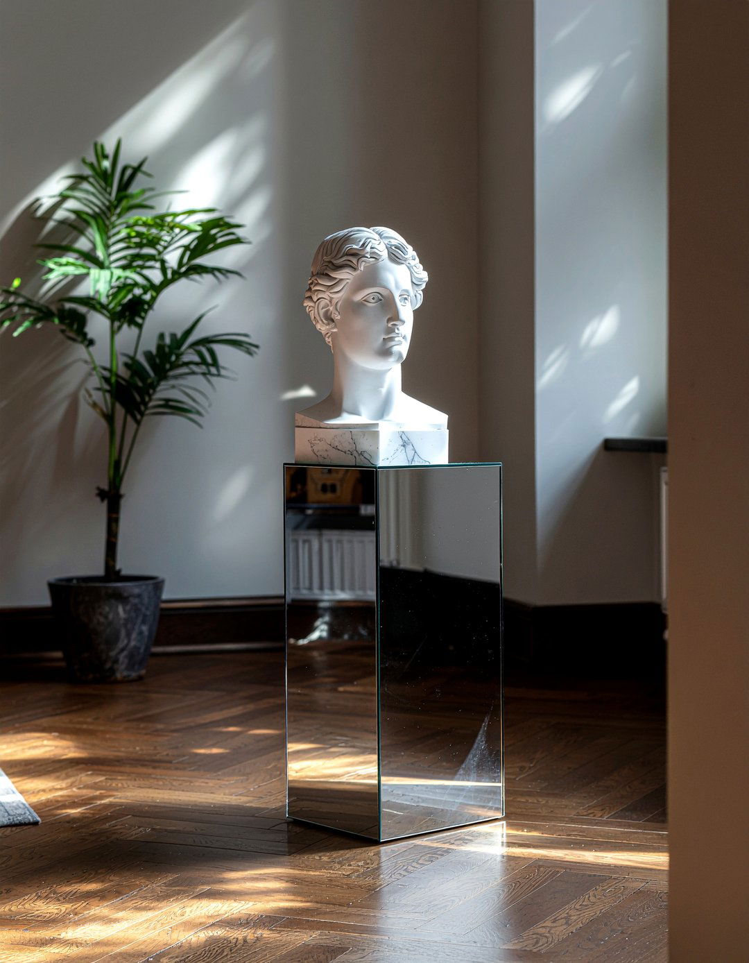 Mirrored Pedestal Stand - 30 living room mirrored furniture ideas