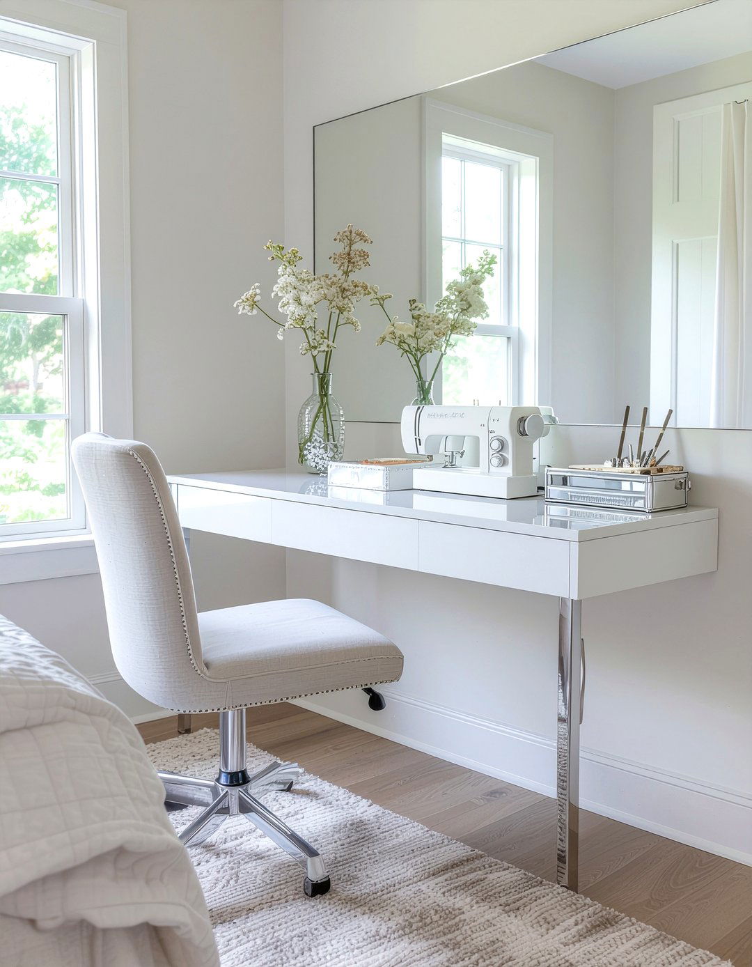 Mirrored Sewing Nook - 30 bedroom sewing nook ideas