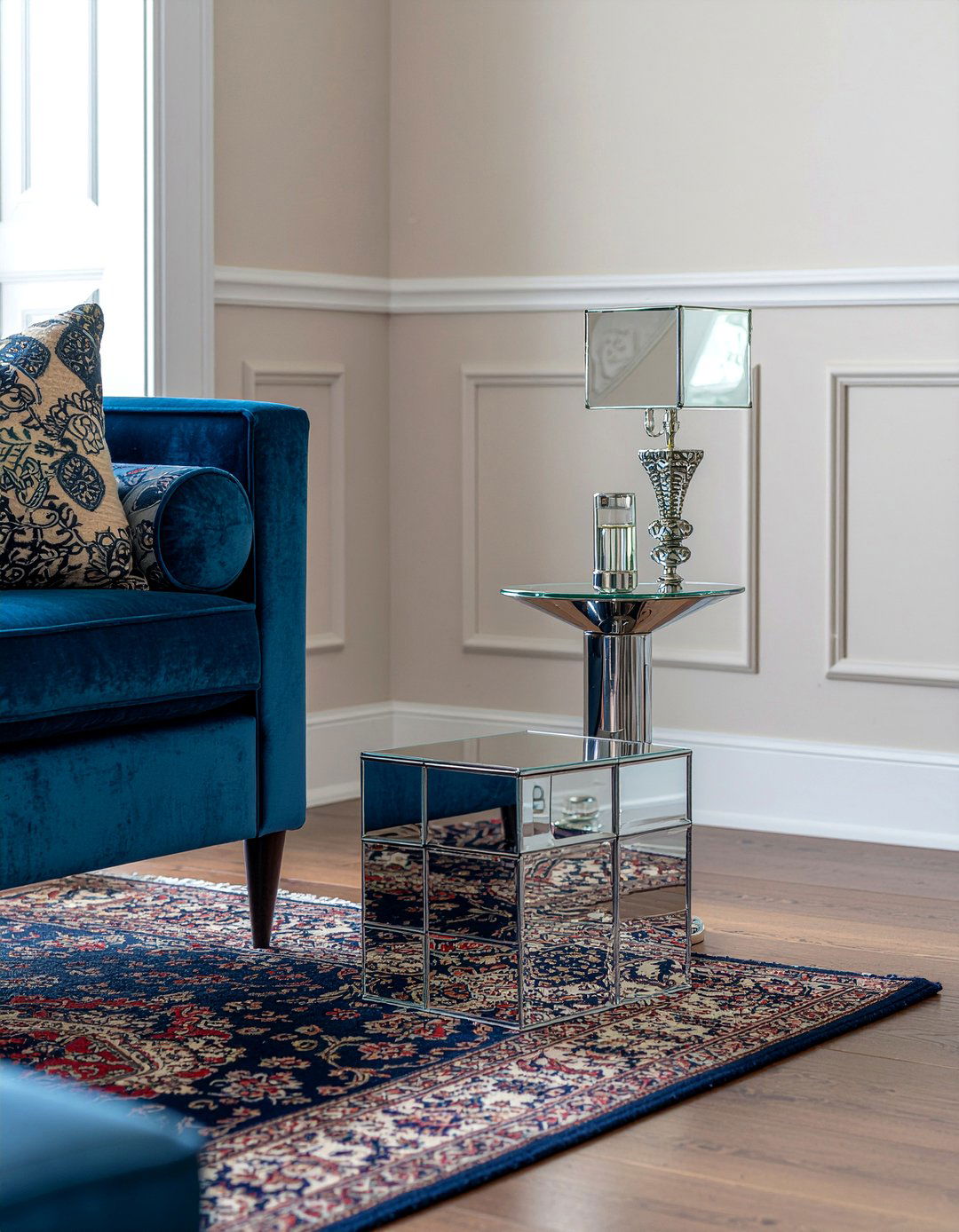 Mirrored Side Table - 30 living room maximalist furniture ideas