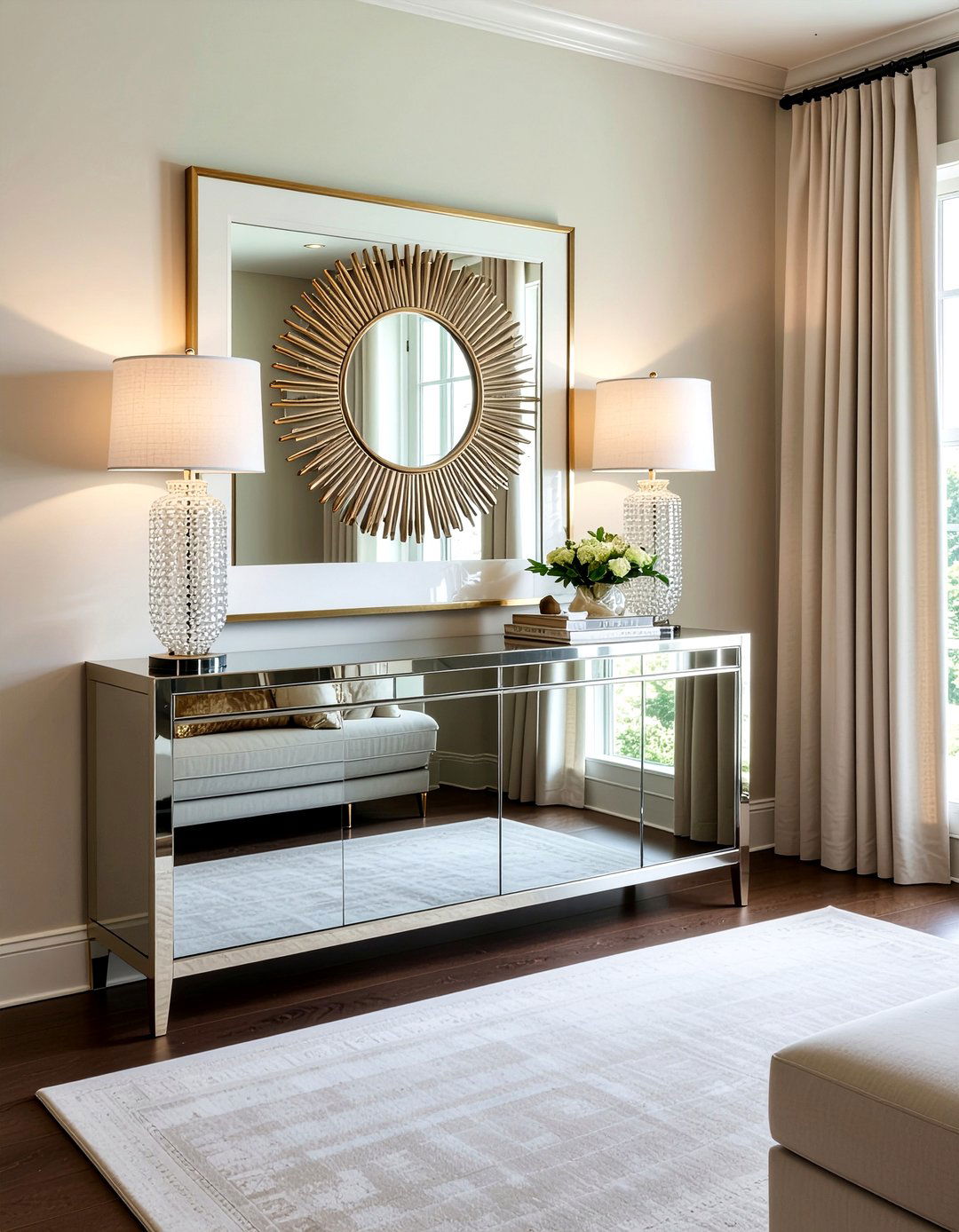 Mirrored Sideboard Cabinet - 30 living room eclectic furniture ideas