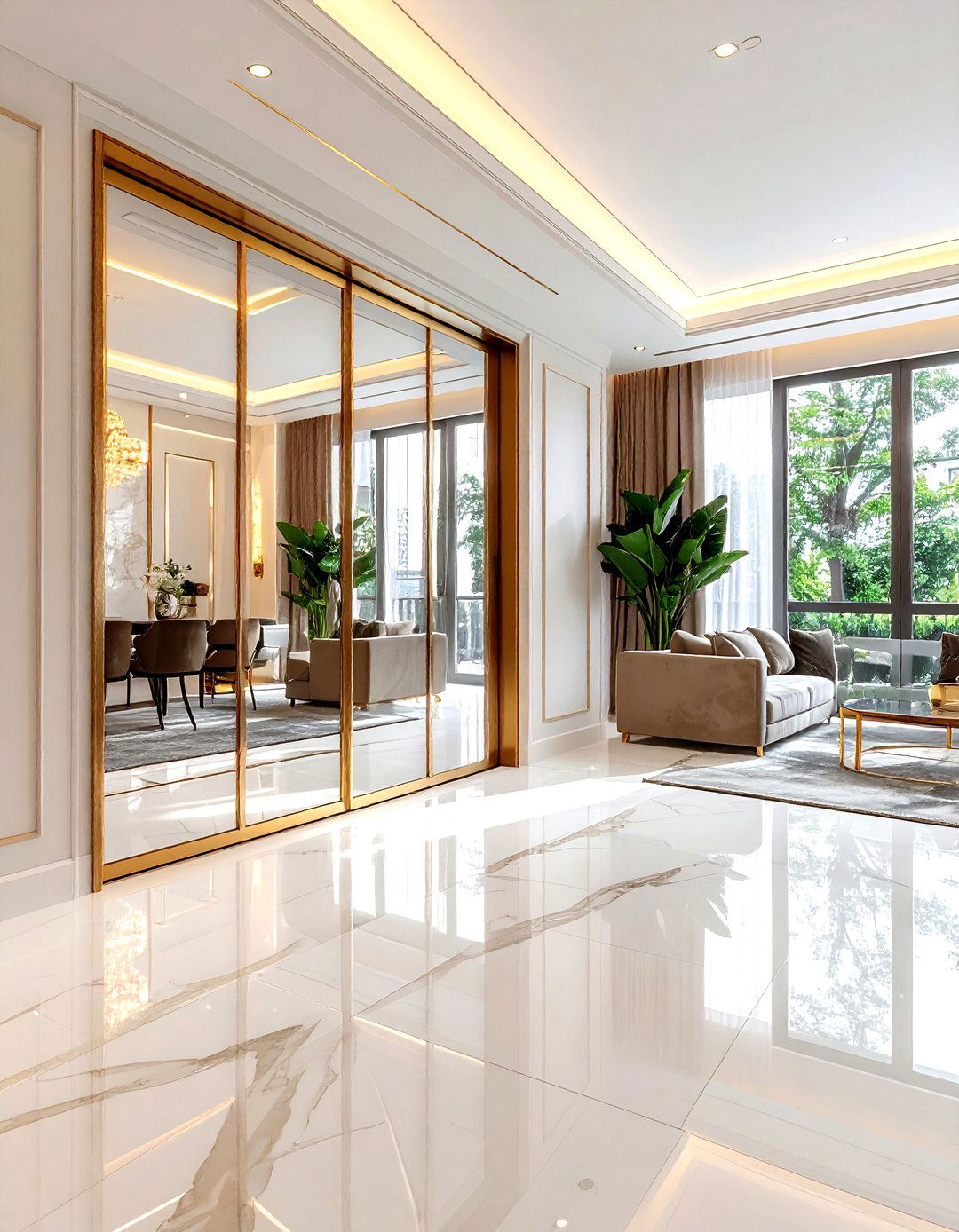 Mirrored Sliding Door - 30 living room door ideas