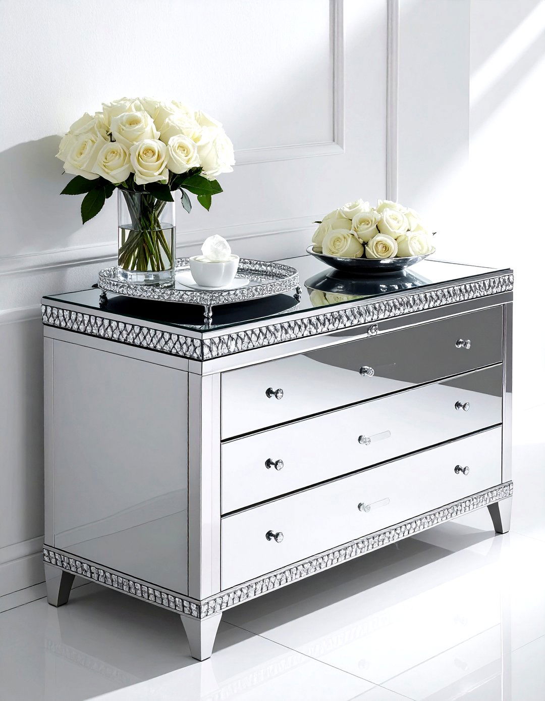 Mirrored Storage Chest - 30 living room cabinet storage ideas