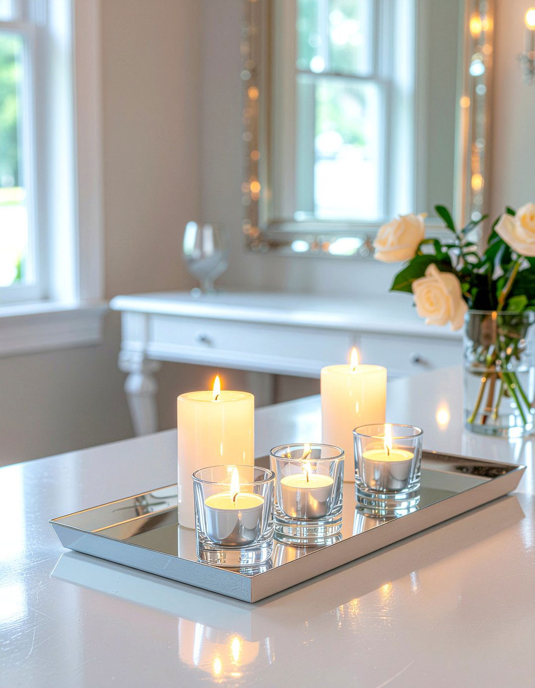 Mirrored Tray Candle - 30 candle centerpiece dining ideas