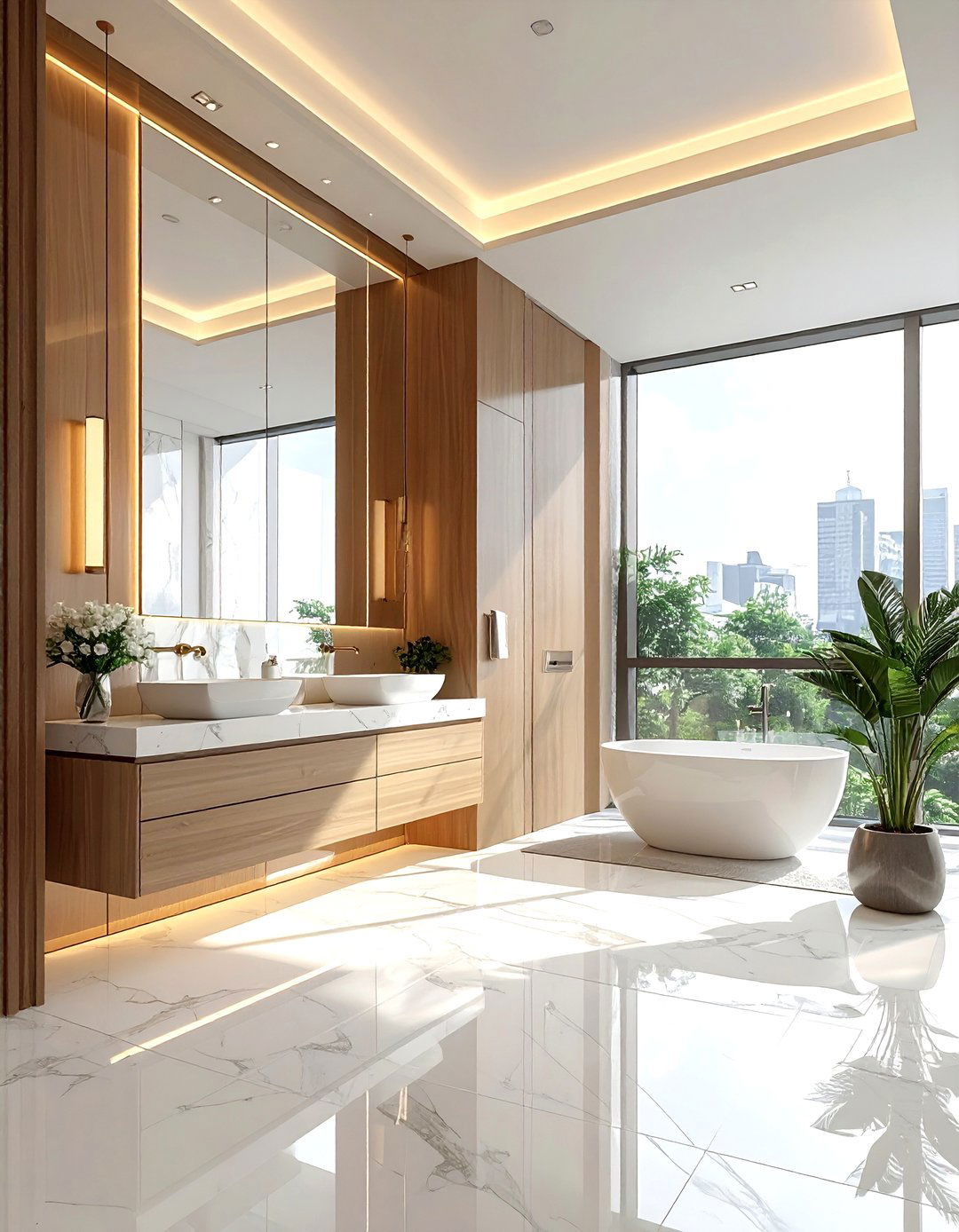 Mirrored Wall - 30 natural light bathroom ideas