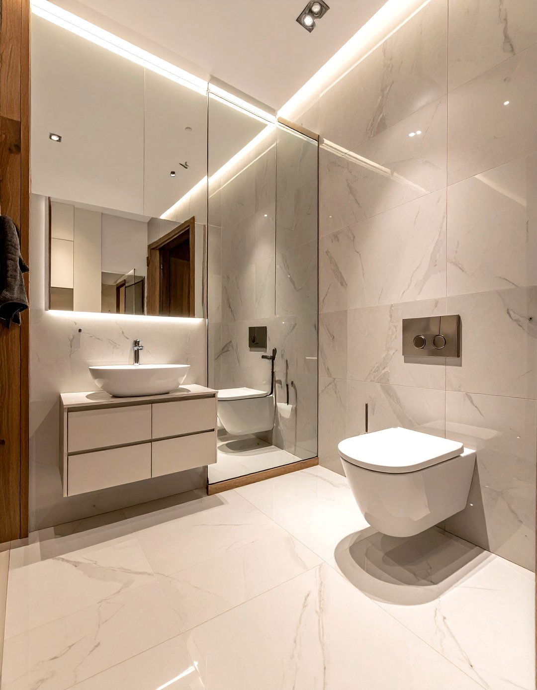 Mirrored Wall Bathroom - 30 wall-hung toilet ideas