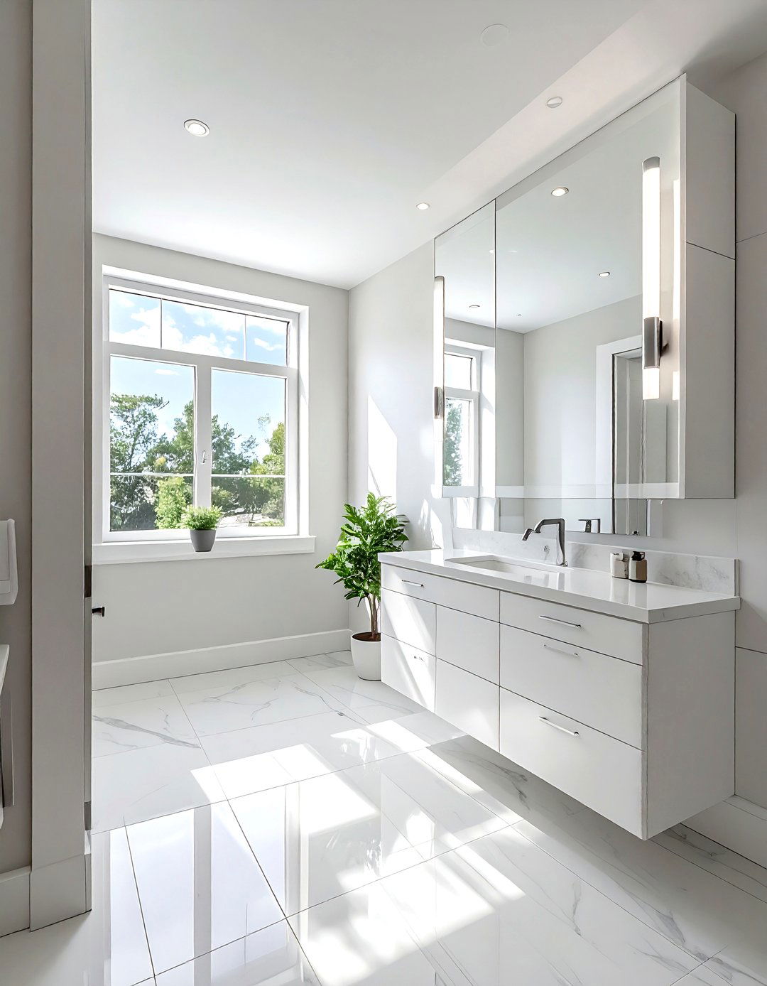 Mirrored Wall Bathroom - 30 bathroom natural lighting ideas