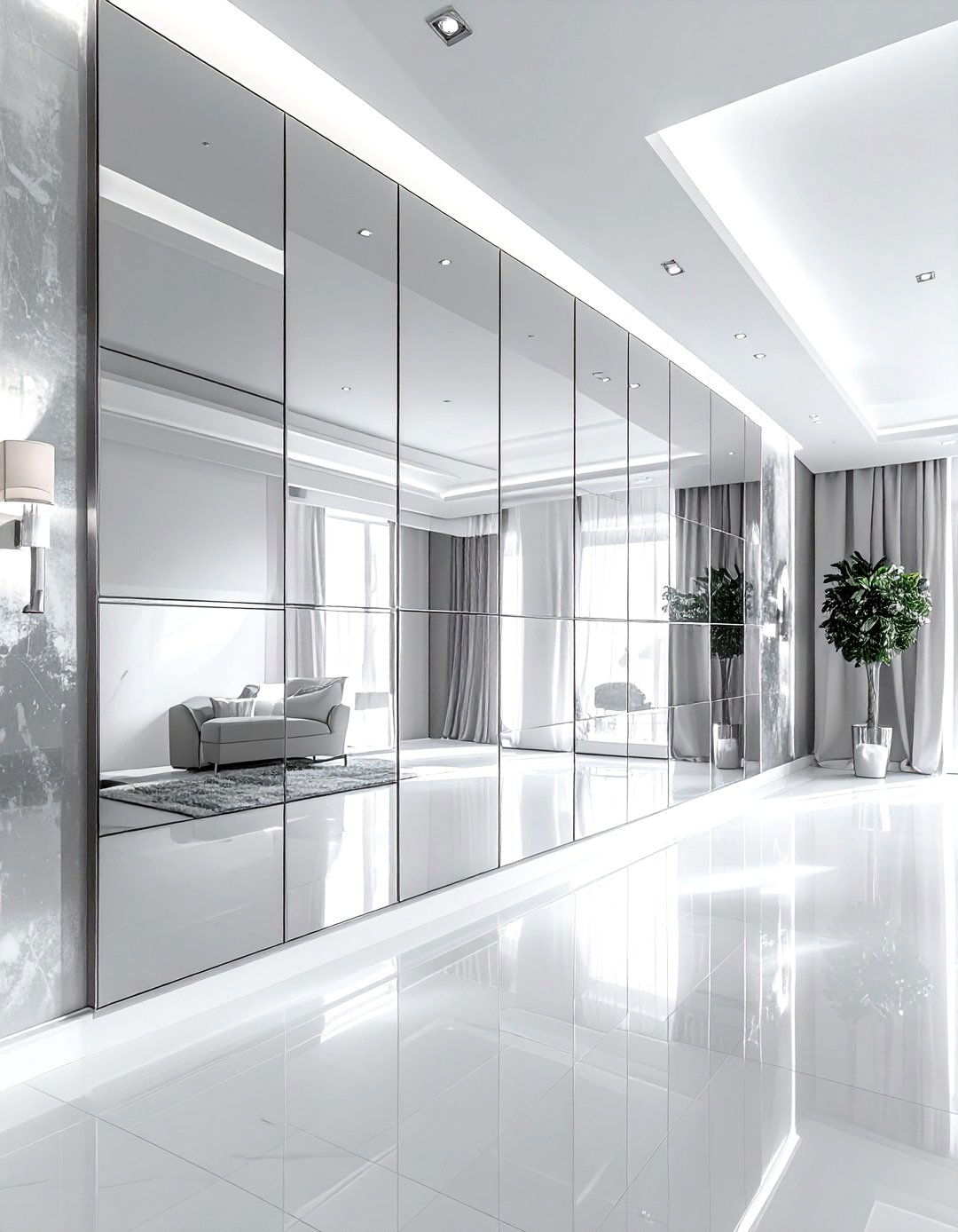 Mirrored Wall Decor - 30 living room space saving ideas