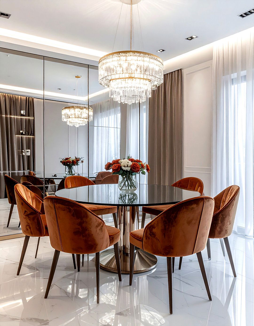 Mirrored Wall Dining Nook - 30 corner dining area ideas