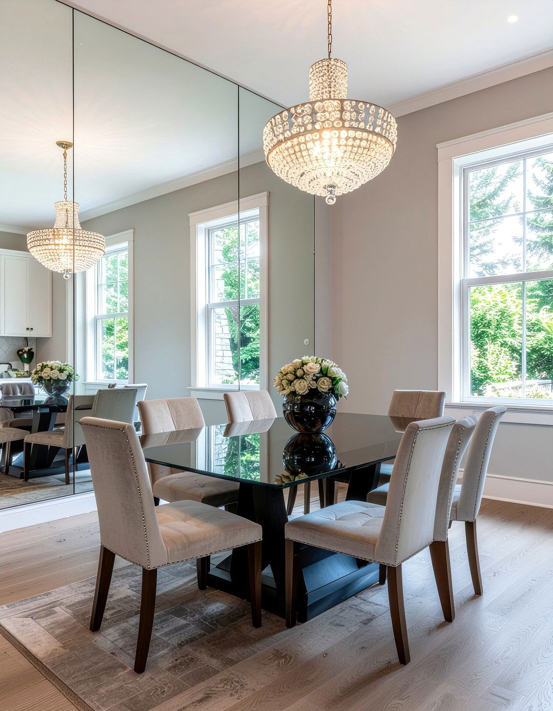 Mirrored Wall Dining Room - 30 custom home dining room ideas