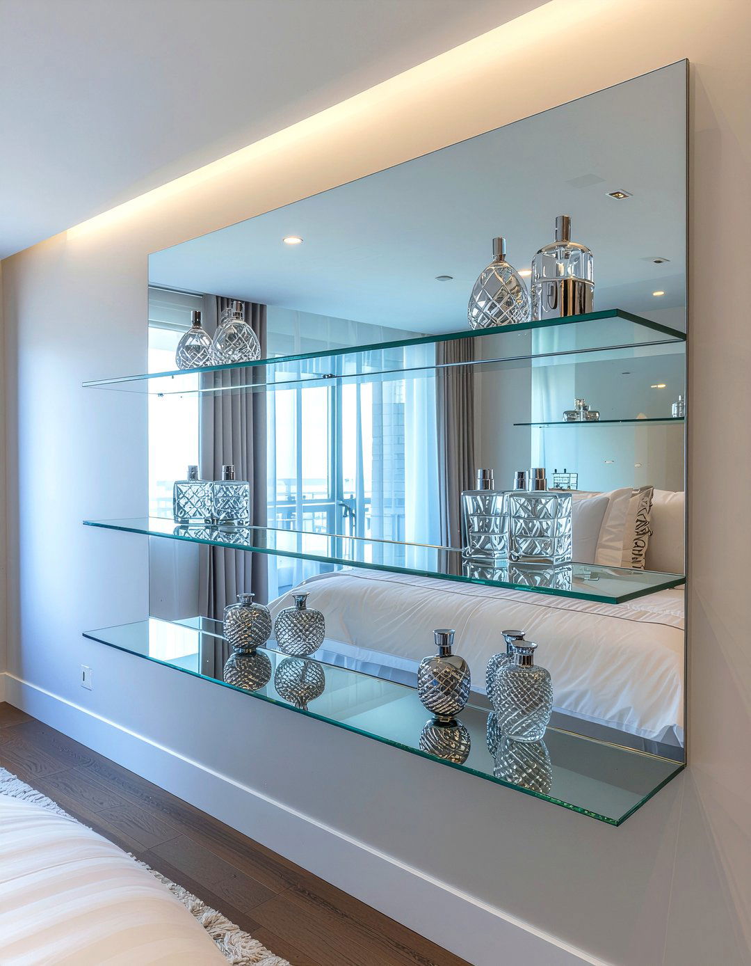 Mirrored Wall Shelves - 30 bedroom wall shelving ideas