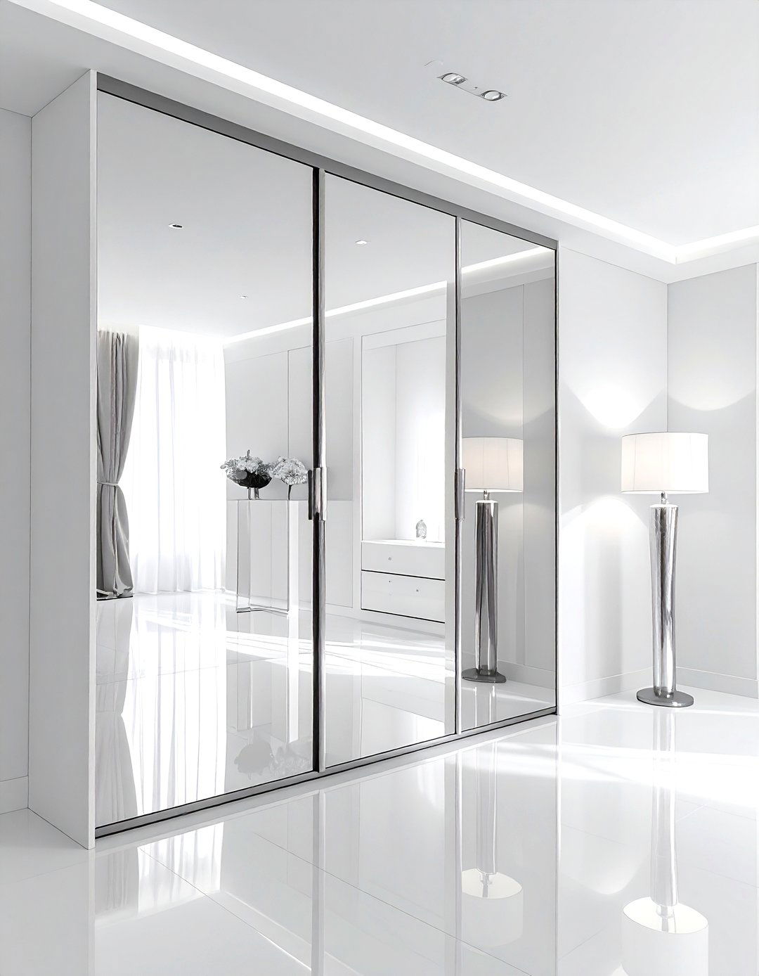 Mirrored Wardrobe - 30 bedroom cabinet storage ideas