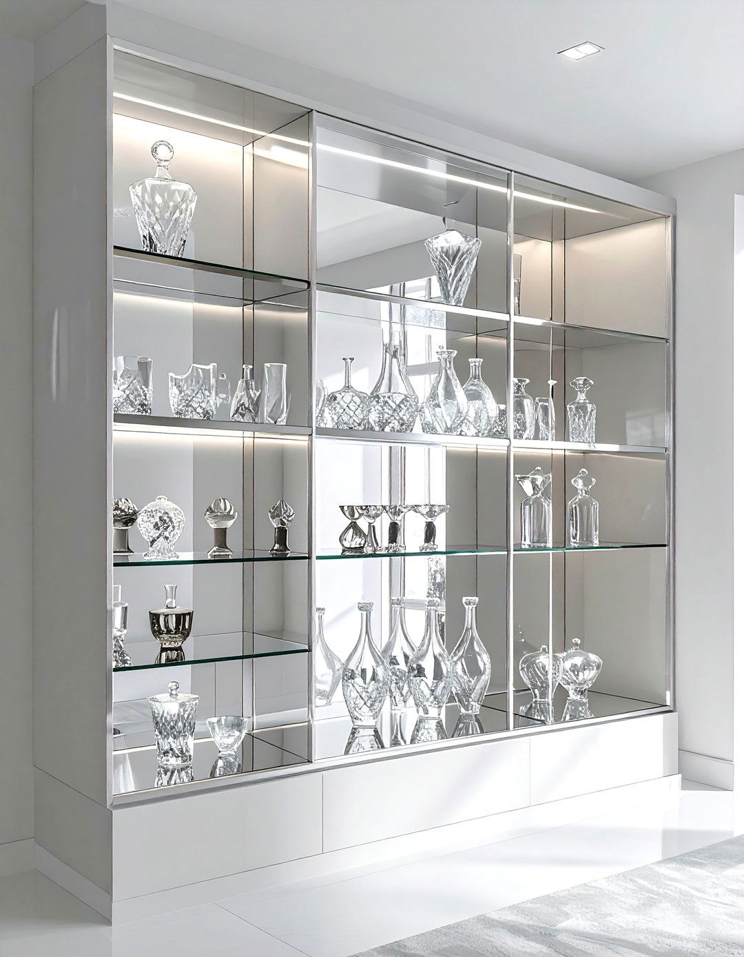 Mirrored back alcove shelving - 30 dining room alcove storage ideas