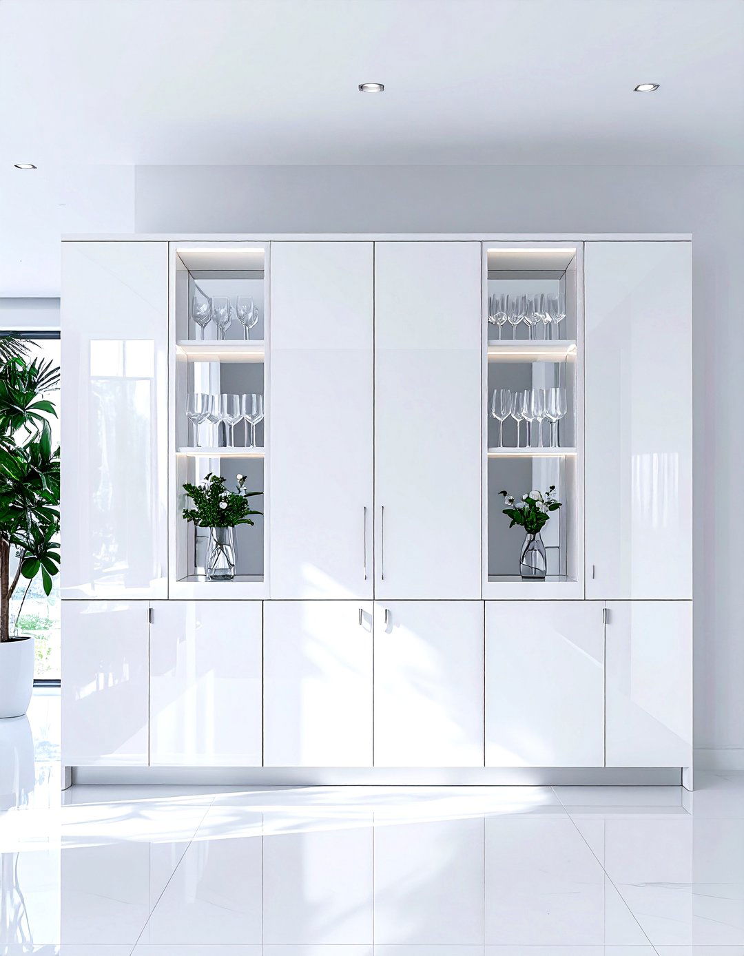 Mirrored back dining room cabinets - 30 dining room overhead storage ideas