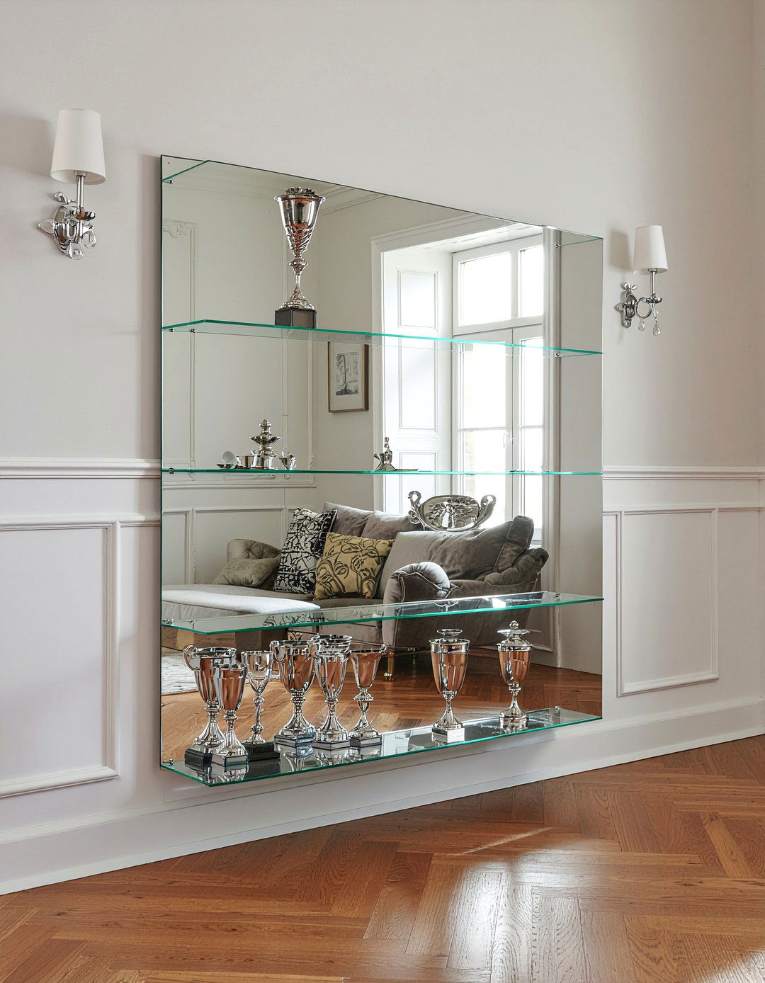 Mirrored back display wall unit - 30 living room wall unit ideas
