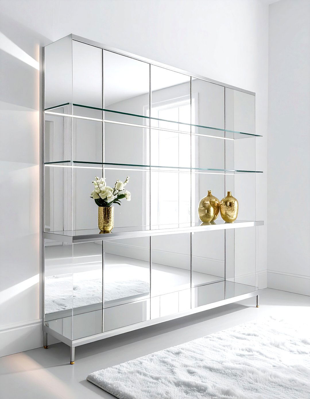 Mirrored back shelf - 30 living room built-in shelves