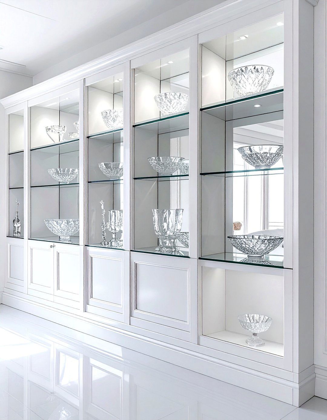 Mirrored back shelving - 30 living room built-in cabinets