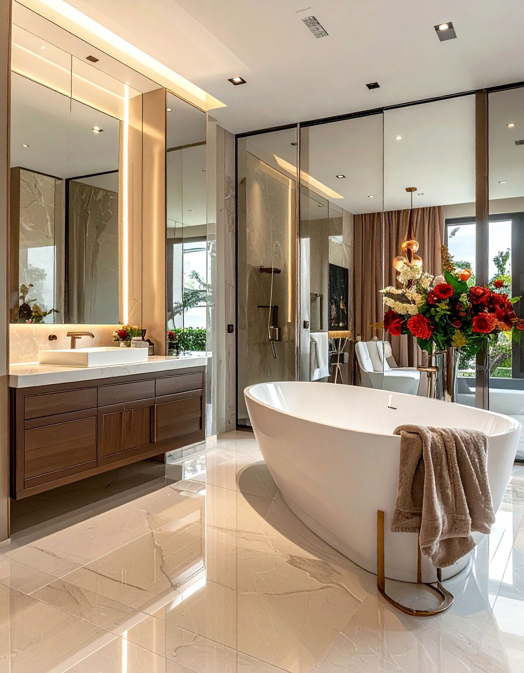 Mirrored bathroom wall - 30 dramatic bathroom ideas