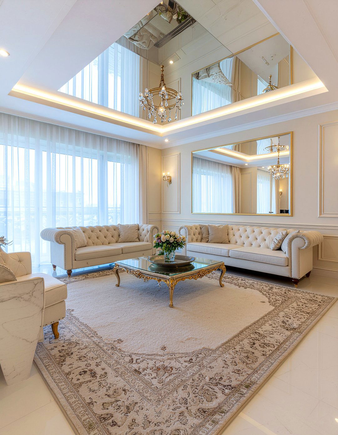 Mirrored ceiling panel - 30 living room suspended ceiling ideas