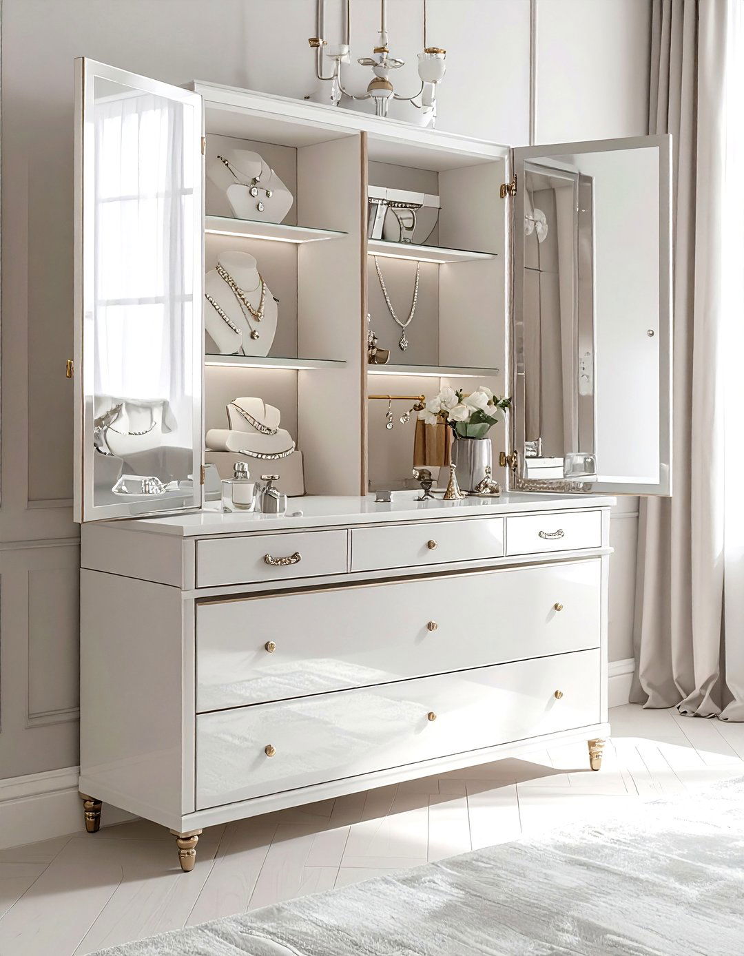 Mirrored jewelry cabinet - 30 bathroom vertical storage ideas