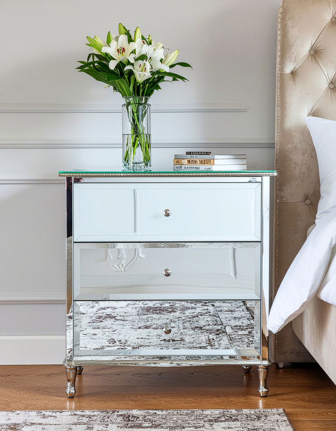 Mirrored narrow bedside chest - 30 bedroom narrow nightstands